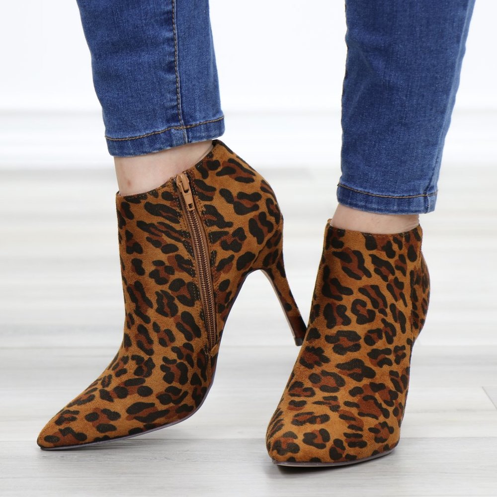 Vegan Suede Leopard Print Ankle Booties - Picture 10 of 11